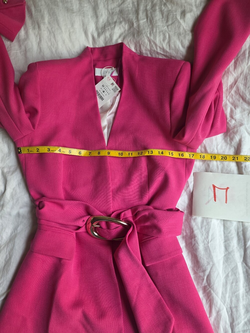 Zara Shoulder Pad Blazer With Buckle Belt Fuschia Bnwt - Picture 7 of 16